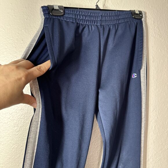 Champion Sweatpants Jogger Pants Big Boys Size 10-12 Big Kids Blue Gray Stripe - Picture 5 of 8